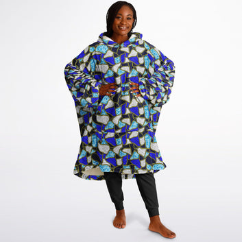 Ocean Blue & White Patterned Hooded Blanket - Teen & Adult