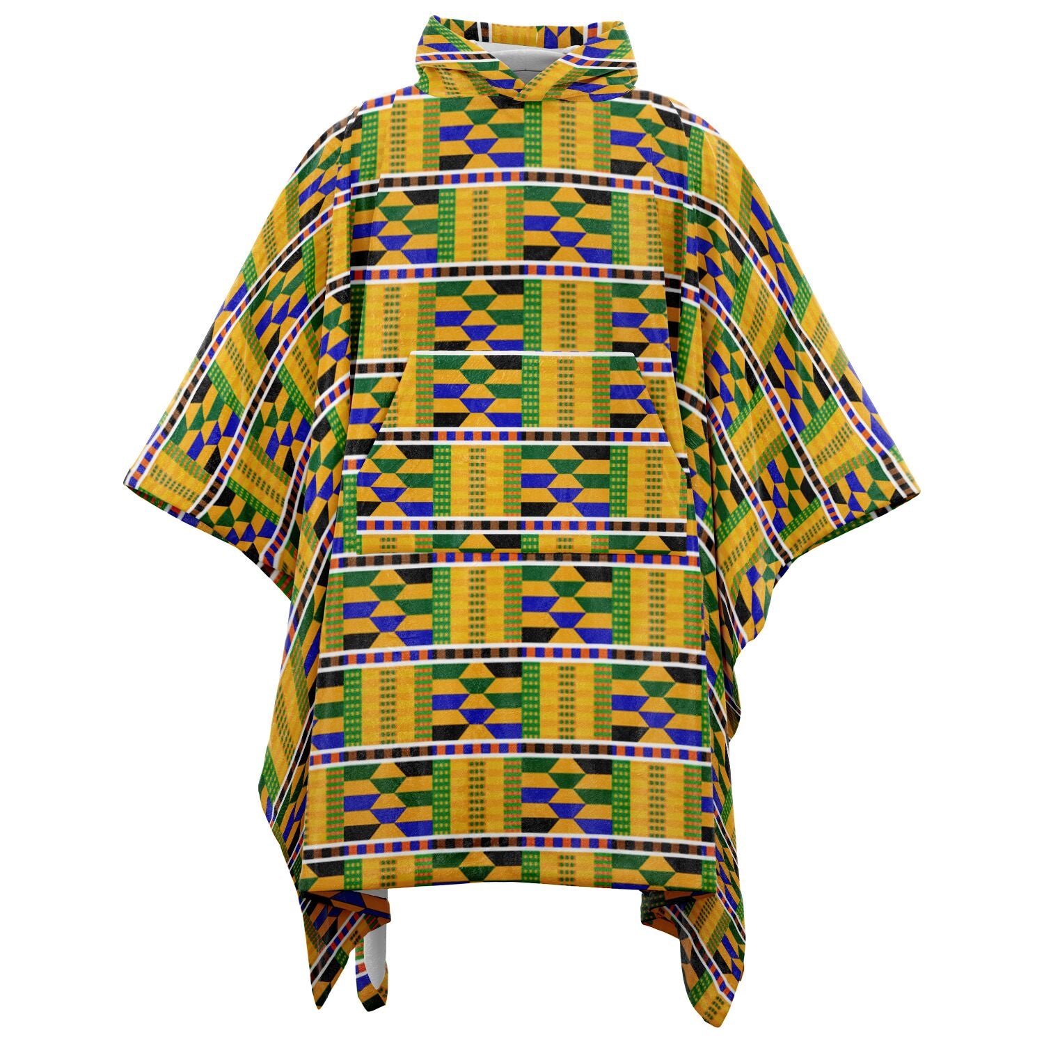 Yellow Kente Patterned Flannel Blanket Poncho