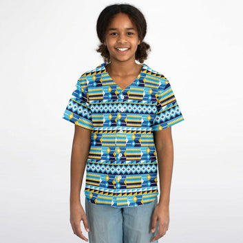 Blue Kente Patterned Baseball Jersey - Youth