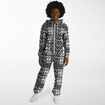 Black & White Kente Patterned Jumpsuit - Teen & Adult