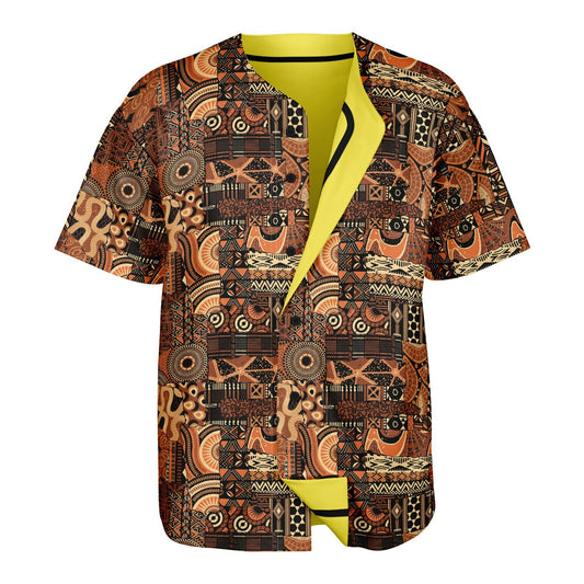 Brown Mudcloth & Yellow Reversible Baseball Jersey